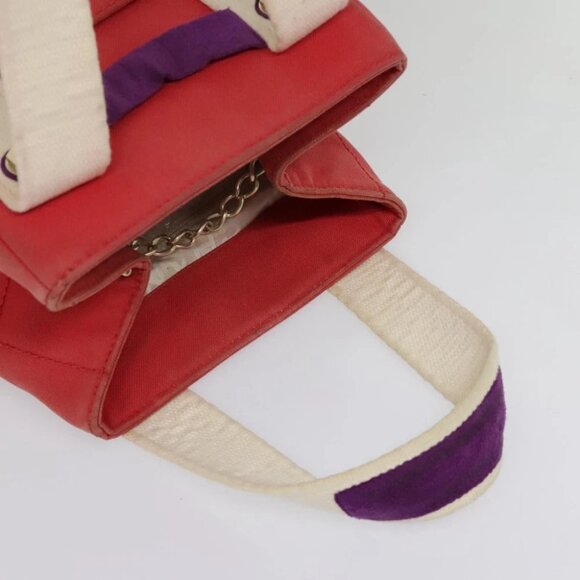 CHANEL Choco Bar Tote Bag Canvas Red Gold CC Auth bs18523 - Picture 7 of 14